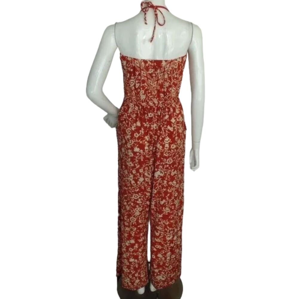 ROBIN PICCONE Jumpsuit, S, Rust Floral, Halter Spaghetti Straps, Wide leg - Picture 5 of 14